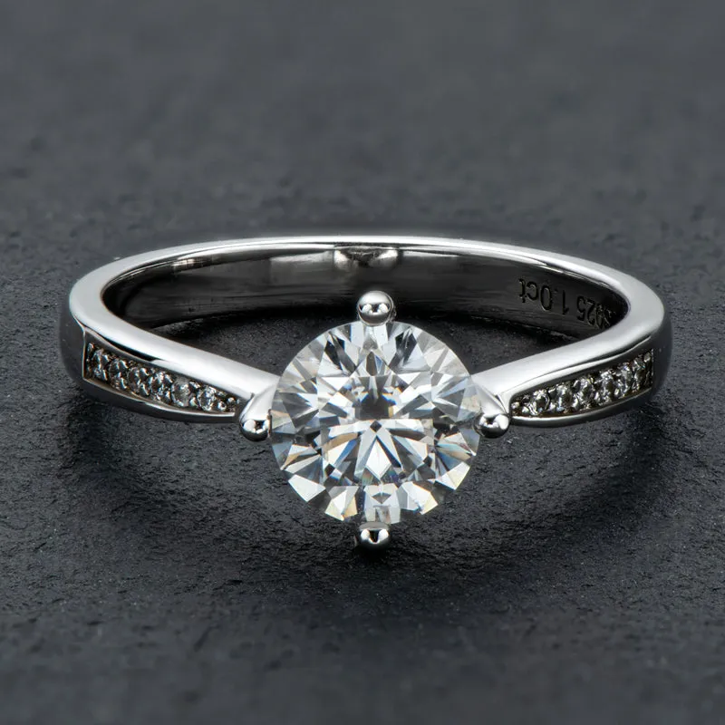 Classic Round Cut Moissanite Diamond Four Micro Setting Solitaire Ring