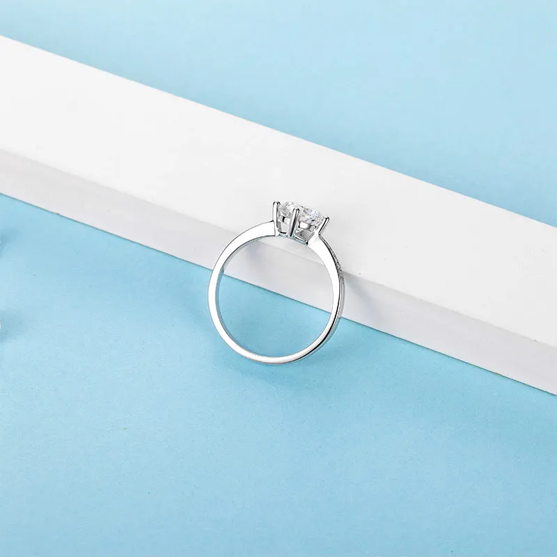Classic Round Cut Moissanite Diamond Four Micro Setting Solitaire Ring