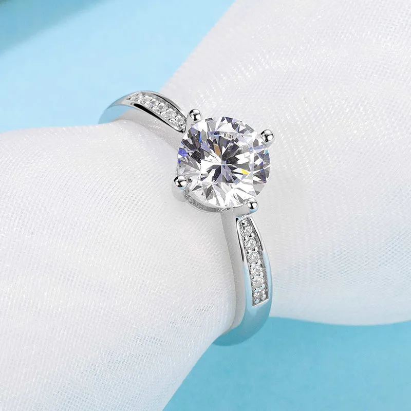 Classic Round Cut Moissanite Diamond Four Micro Setting Solitaire Ring