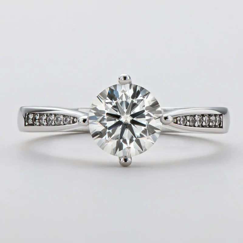 Classic Round Cut Moissanite Diamond Four Micro Setting Solitaire Ring