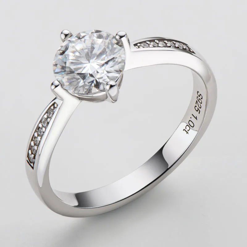 Classic Round Cut Moissanite Diamond Four Micro Setting Solitaire Ring