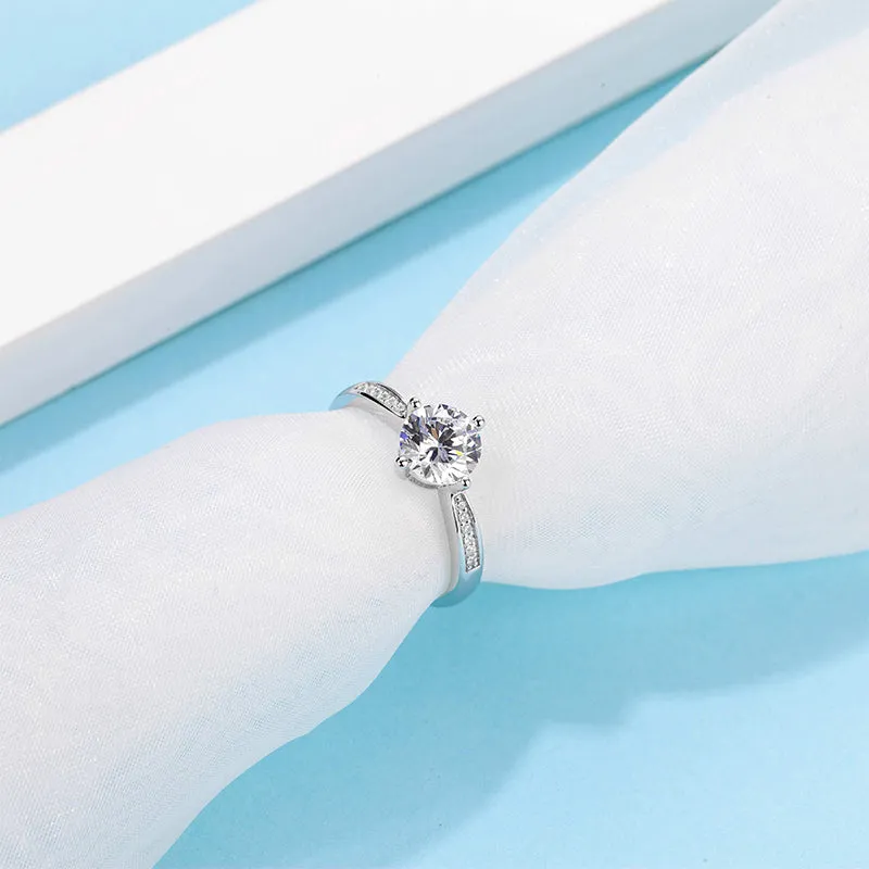 Classic Round Cut Moissanite Diamond Four Micro Setting Solitaire Ring
