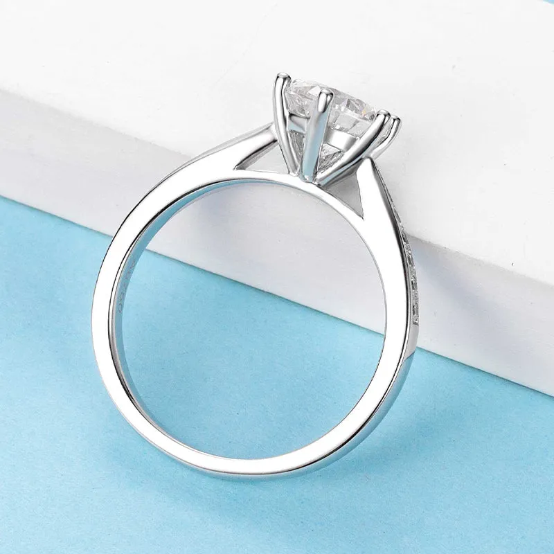 Classic Round Cut Moissanite Diamond Six Prong Solitaire Ring