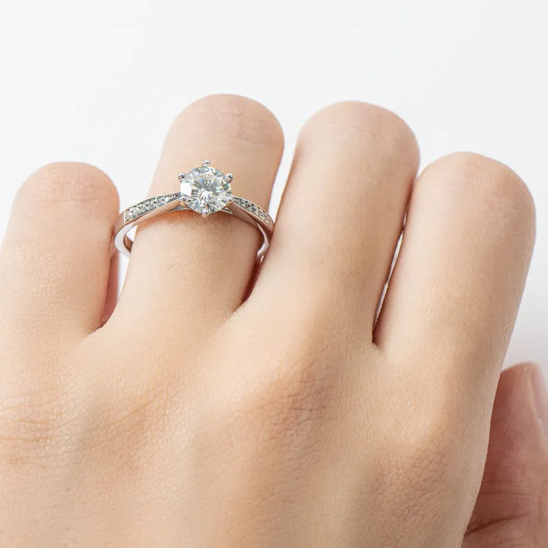 Classic Round Cut Moissanite Diamond Six Prong Solitaire Ring