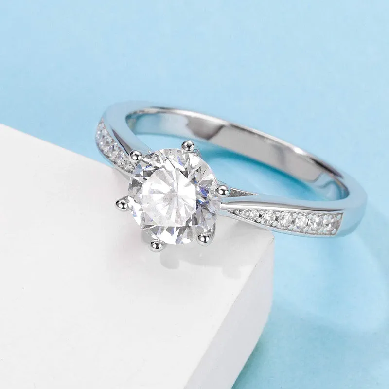 Classic Round Cut Moissanite Diamond Six Prong Solitaire Ring