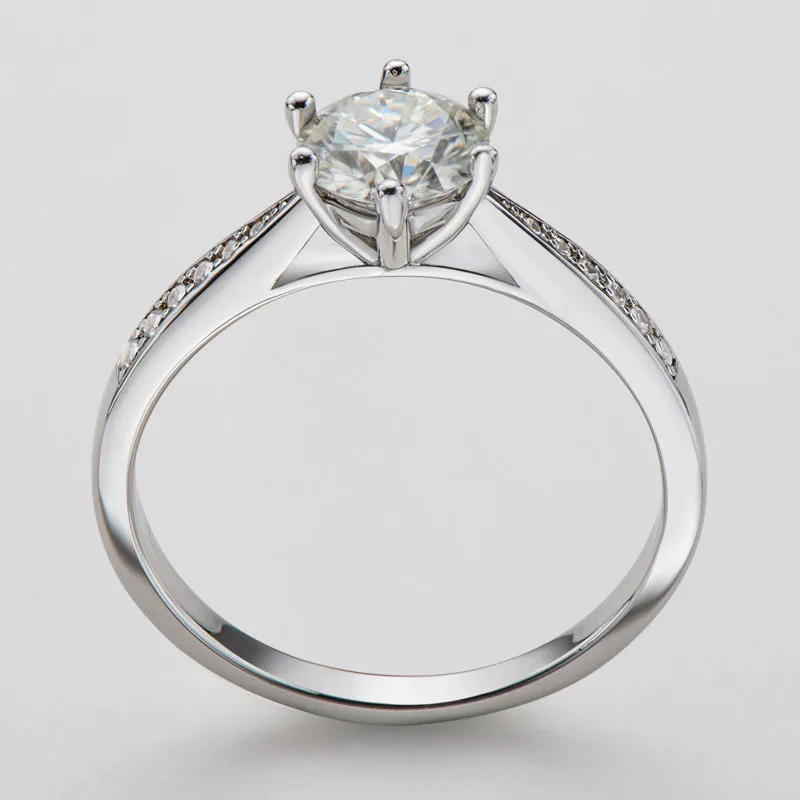 Classic Round Cut Moissanite Diamond Six Prong Solitaire Ring