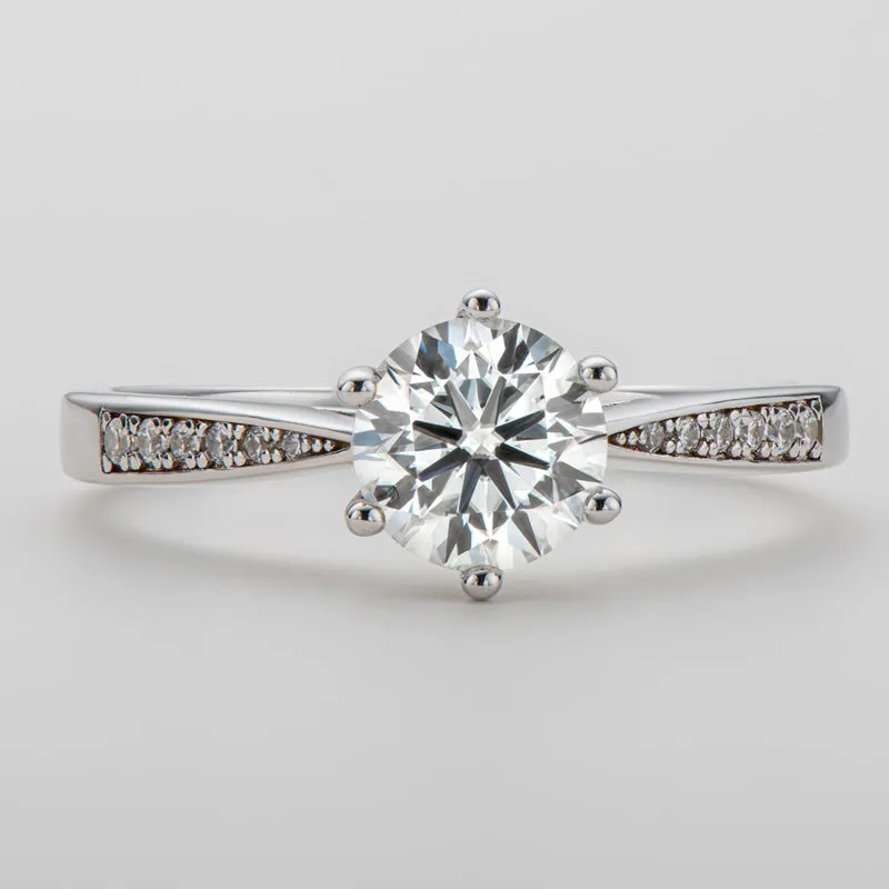 Classic Round Cut Moissanite Diamond Six Prong Solitaire Ring