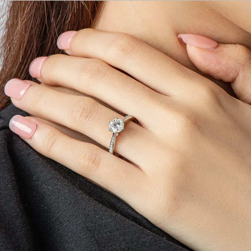 Classic Round Cut Moissanite Diamond Six Prong Solitaire Ring