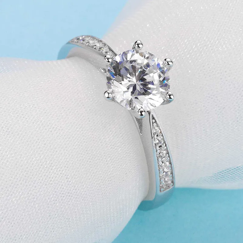 Classic Round Cut Moissanite Diamond Six Prong Solitaire Ring