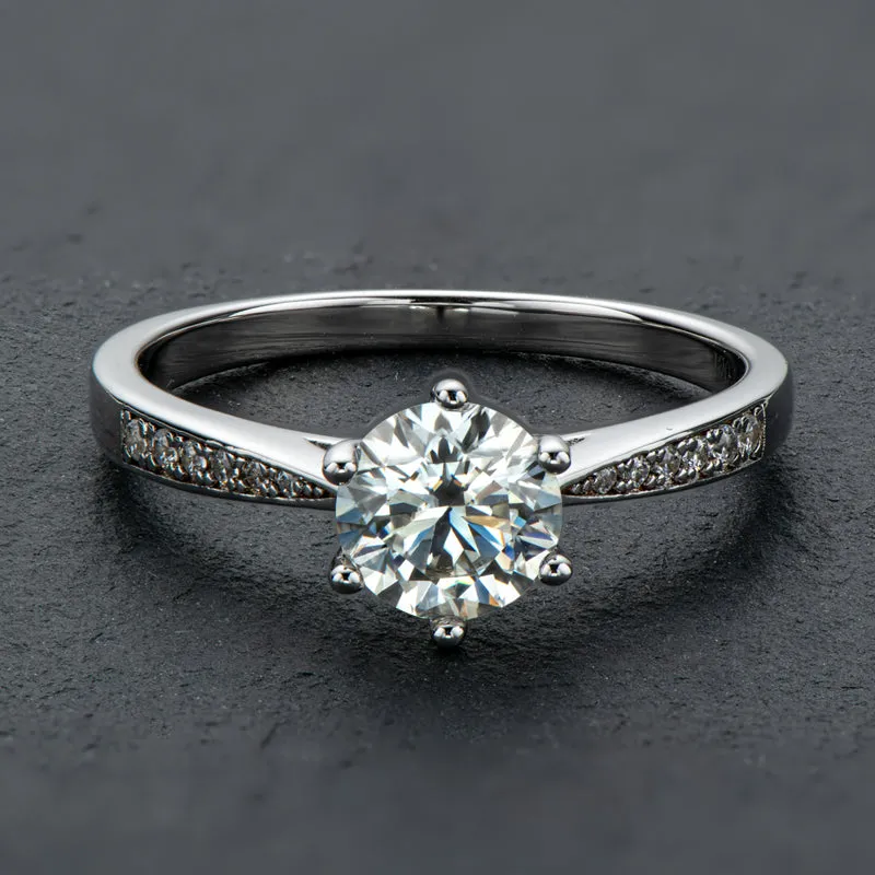 Classic Round Cut Moissanite Diamond Six Prong Solitaire Ring