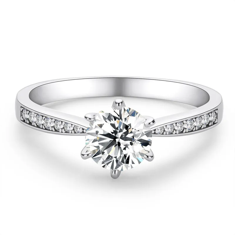 Classic Round Cut Moissanite Diamond Six Prong Solitaire Ring