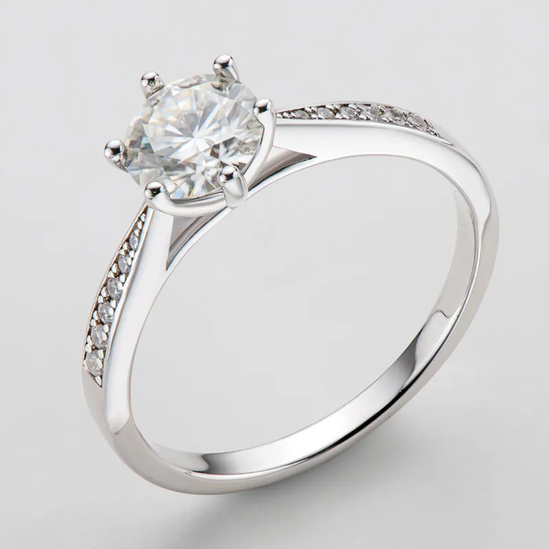 Classic Round Cut Moissanite Diamond Six Prong Solitaire Ring