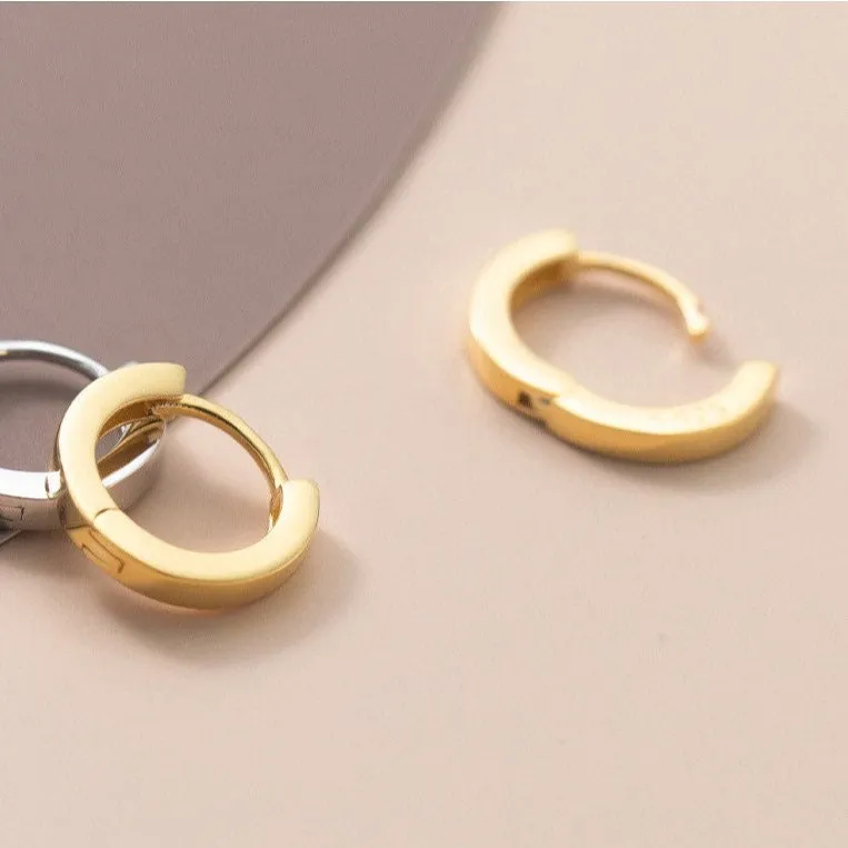 Classic Solid 925 Sterling Silver Huggie Earrings-SH046