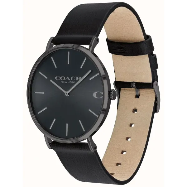 Coach Charles Black Leather Strap Black Dial Quartz Watch for Gents - 14602434
