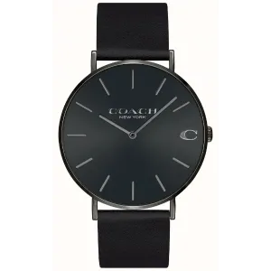 Coach Charles Black Leather Strap Black Dial Quartz Watch for Gents - 14602434