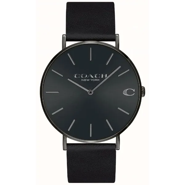 Coach Charles Black Leather Strap Black Dial Quartz Watch for Gents - 14602434