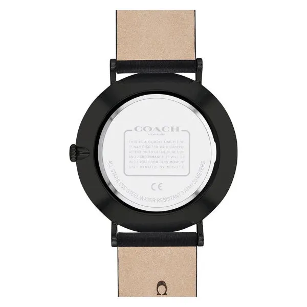 Coach Charles Black Leather Strap Black Dial Quartz Watch for Gents - 14602434