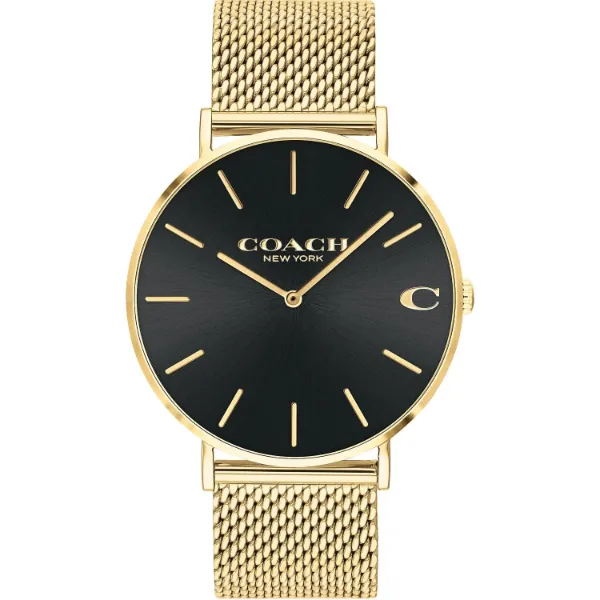 Coach Charles Gold Mesh Bracelet Black Dial Quartz Watch for Gents - 14602440