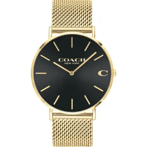 Coach Charles Gold Mesh Bracelet Black Dial Quartz Watch for Gents - 14602440