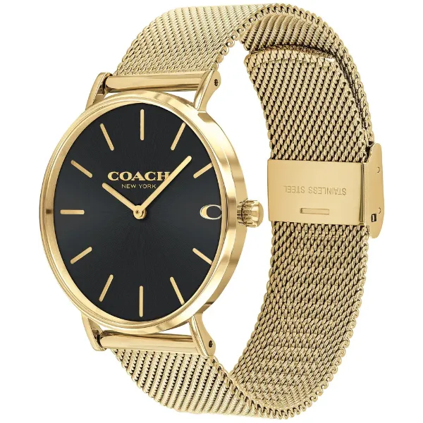 Coach Charles Gold Mesh Bracelet Black Dial Quartz Watch for Gents - 14602440
