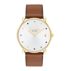 Coach Elliot Brown Leather Strap Silver Dial Quartz Watch for Ladies - 14504206