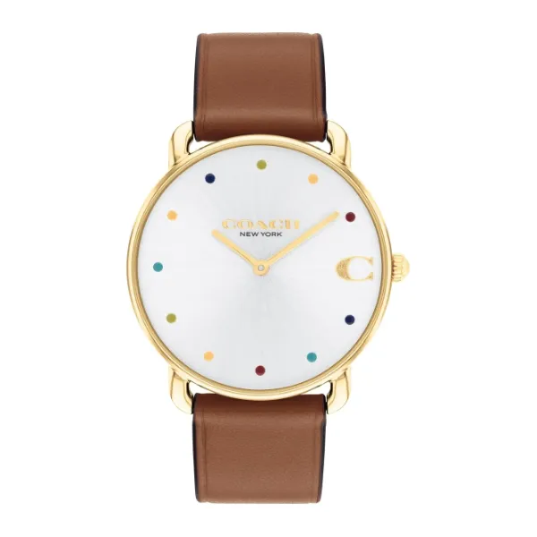 Coach Elliot Brown Leather Strap Silver Dial Quartz Watch for Ladies - 14504206