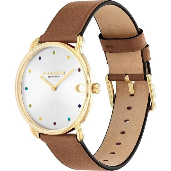 Coach Elliot Brown Leather Strap Silver Dial Quartz Watch for Ladies - 14504206