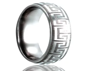Cobalt Dome Laser Engraved Geometric Ring