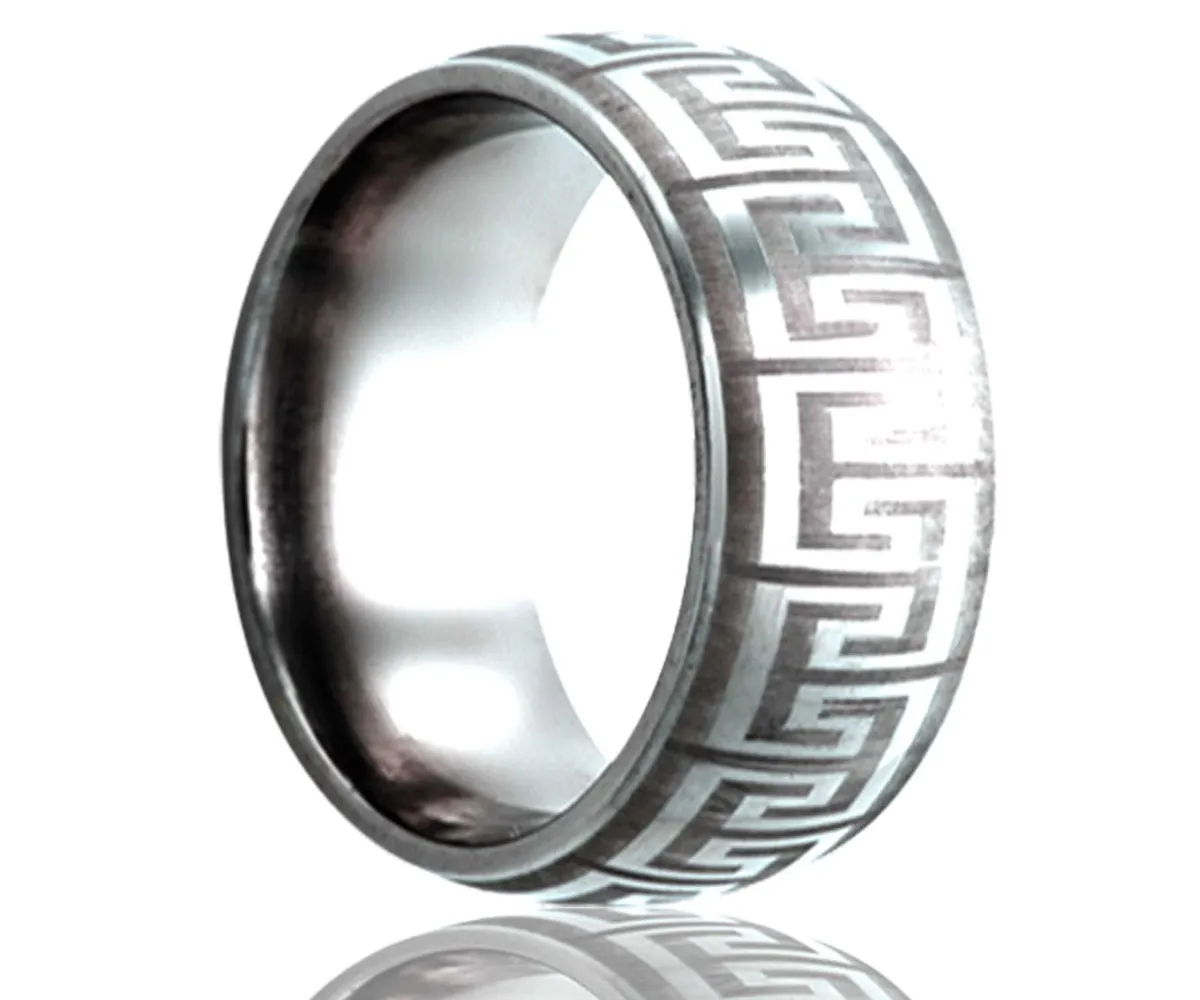 Cobalt Dome Laser Engraved Geometric Ring
