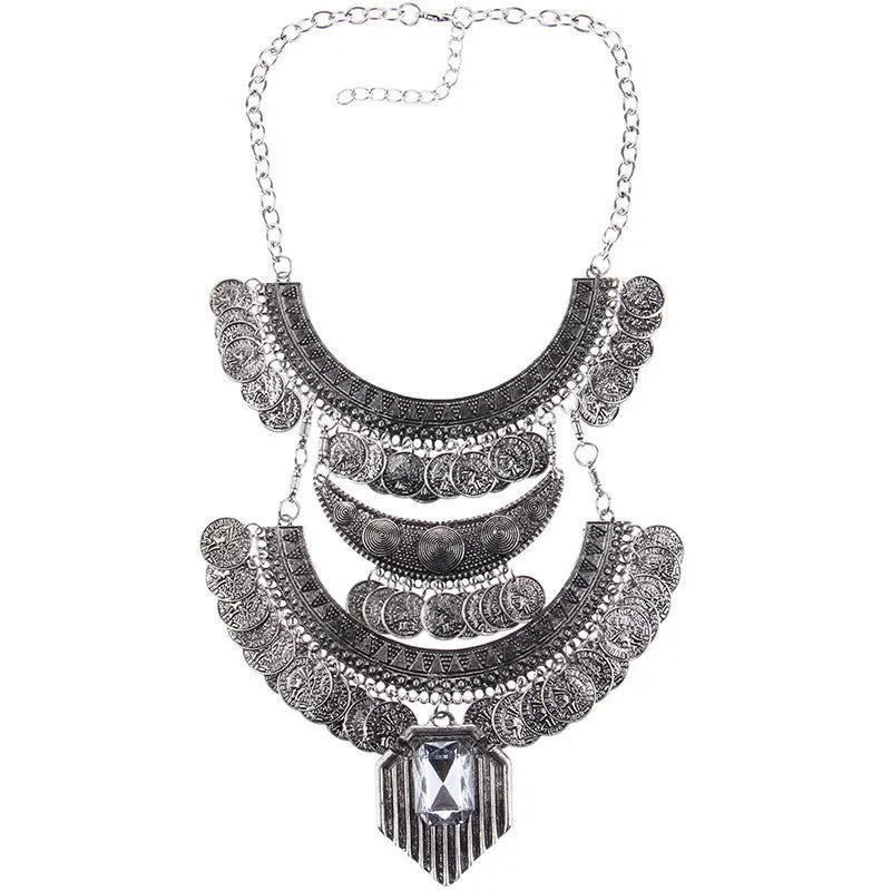 Collar Coin Necklace & Pendant Vintage Crystal Maxi Choker Statement Silver Collier female Big Fashion Women Jewellery