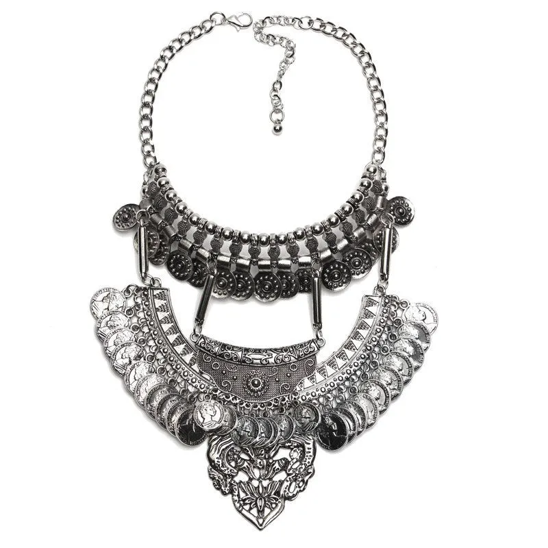 Collar Coin Necklace & Pendant Vintage Crystal Maxi Choker Statement Silver Collier female Big Fashion Women Jewellery