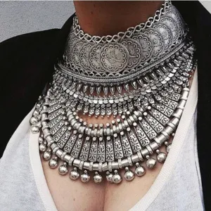 Collar Coin Necklace & Pendant Vintage Crystal Maxi Choker Statement Silver Collier female Big Fashion Women Jewellery