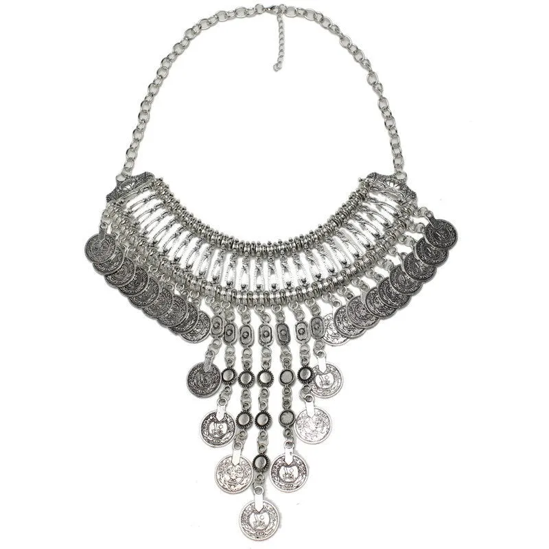 Collar Coin Necklace & Pendant Vintage Crystal Maxi Choker Statement Silver Collier female Big Fashion Women Jewellery