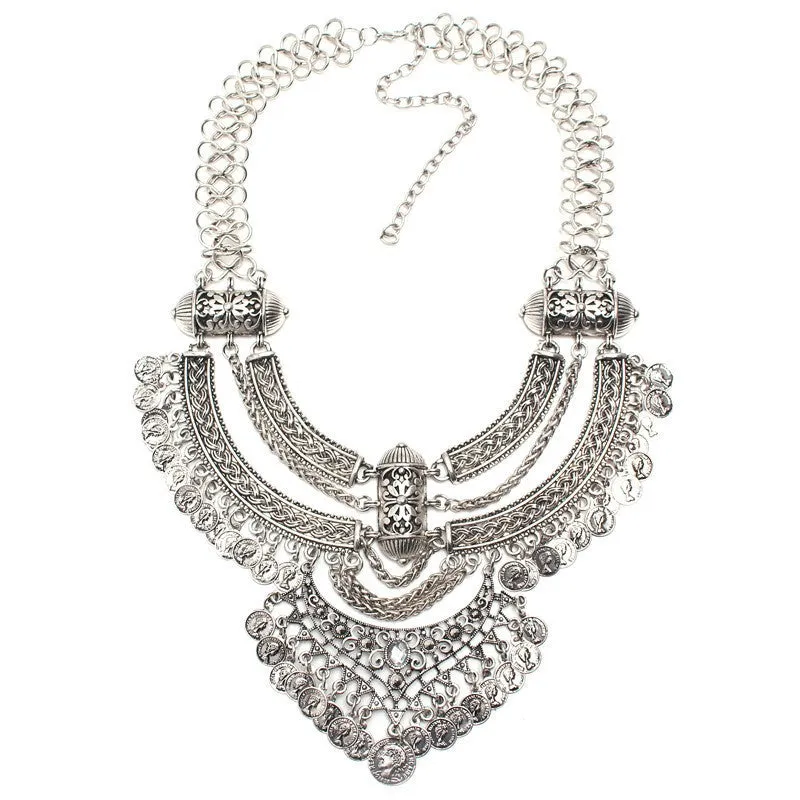 Collar Coin Necklace & Pendant Vintage Crystal Maxi Choker Statement Silver Collier female Big Fashion Women Jewellery