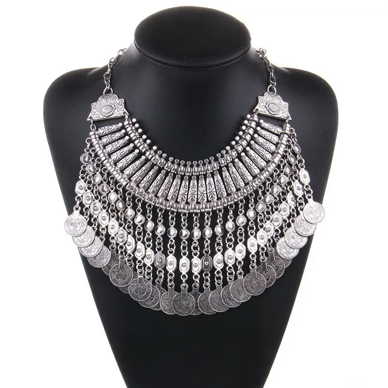 Collar Coin Necklace & Pendant Vintage Crystal Maxi Choker Statement Silver Collier female Big Fashion Women Jewellery