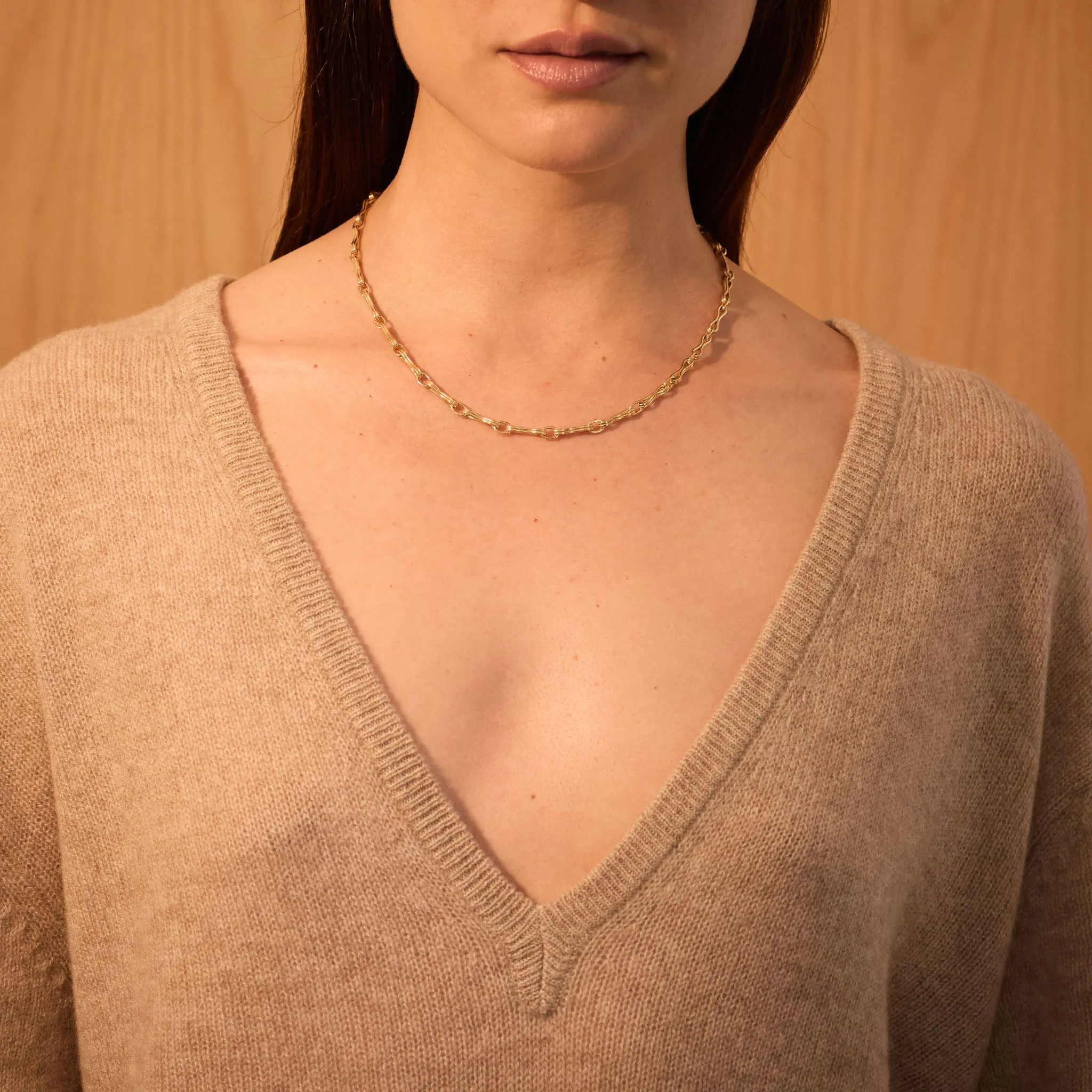 Column Chain Necklace, 18K Yellow Gold, Small Link, 18"