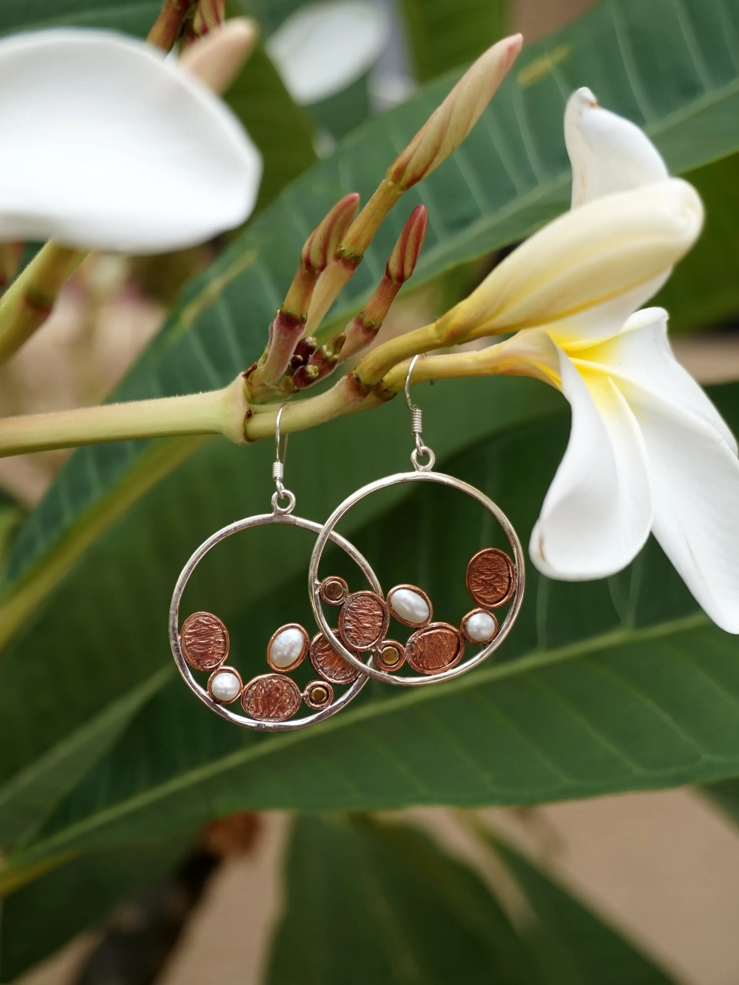 Copper and Pearl Hoop Earring Set 1