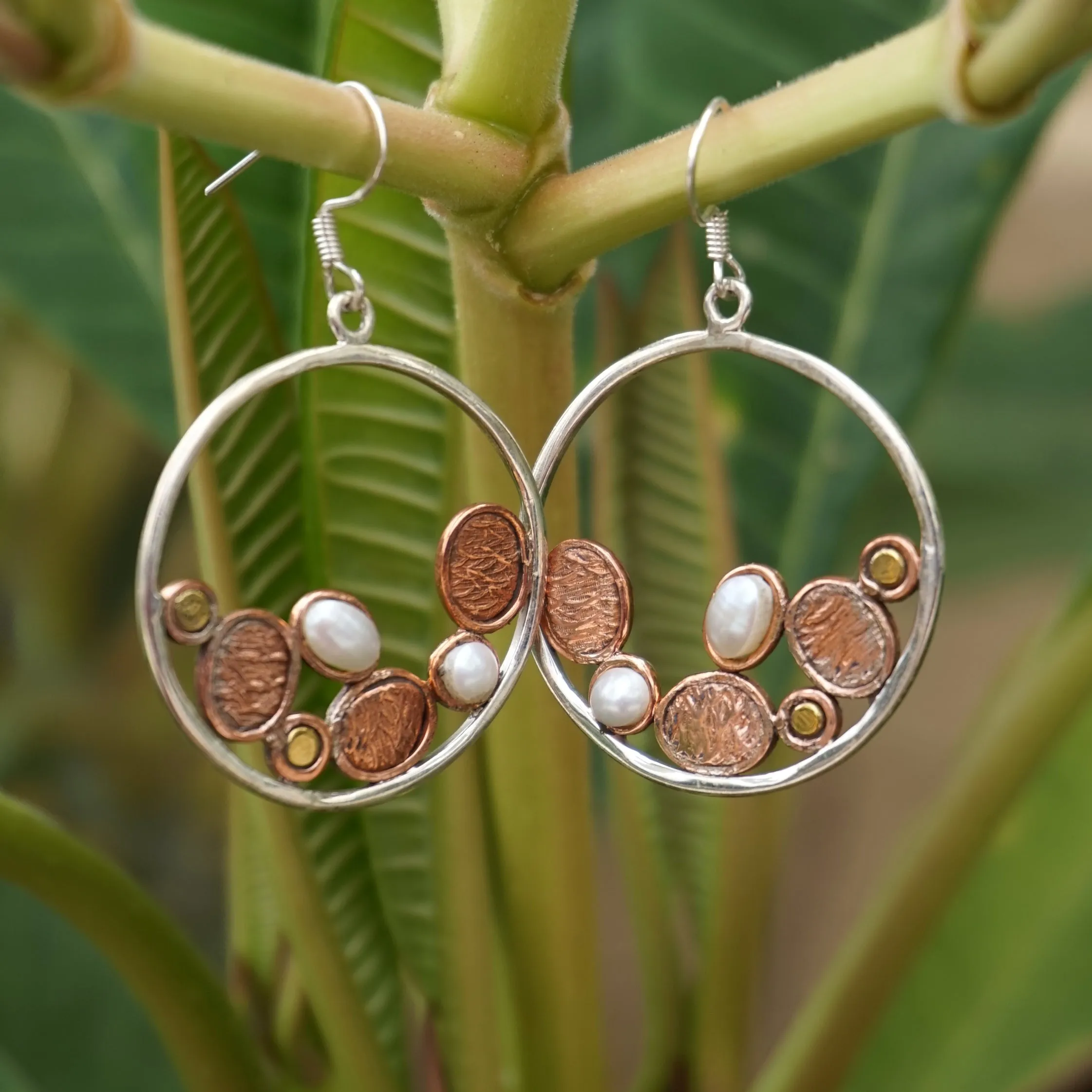 Copper and Pearl Hoop Earring Set 1