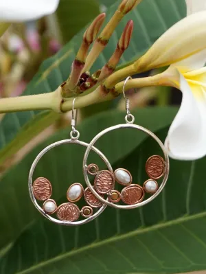 Copper and Pearl Hoop Earring Set 1