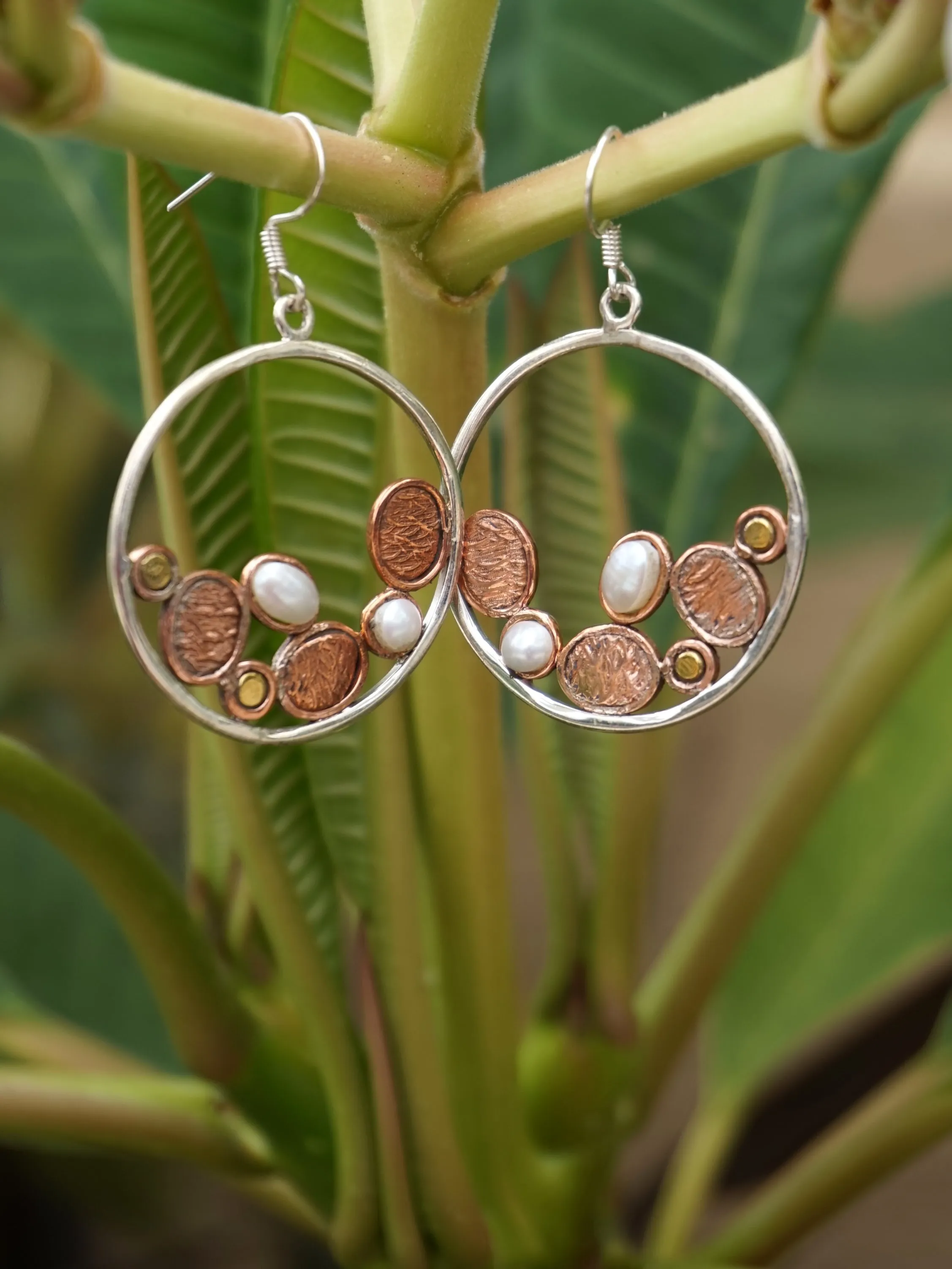 Copper and Pearl Hoop Earring Set 1