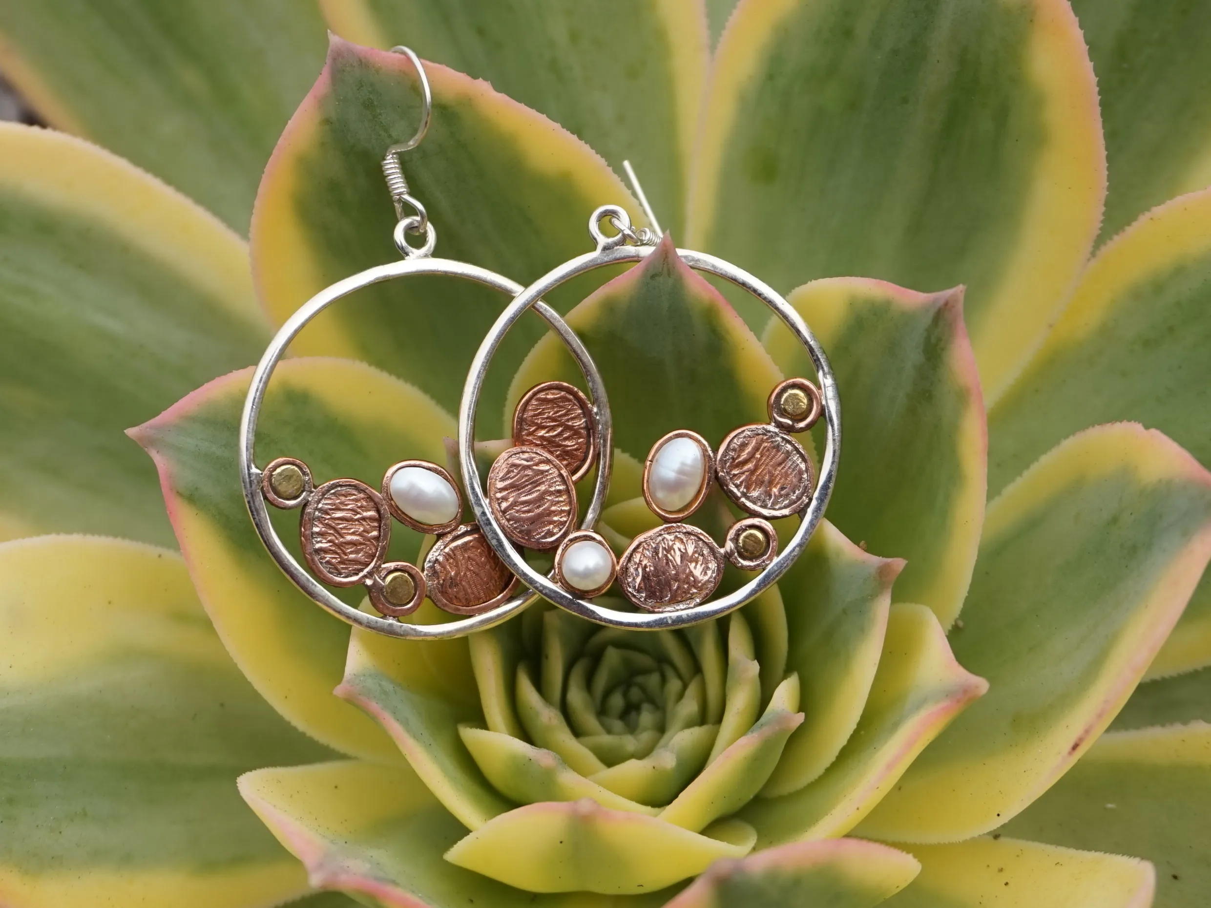 Copper and Pearl Hoop Earring Set 1