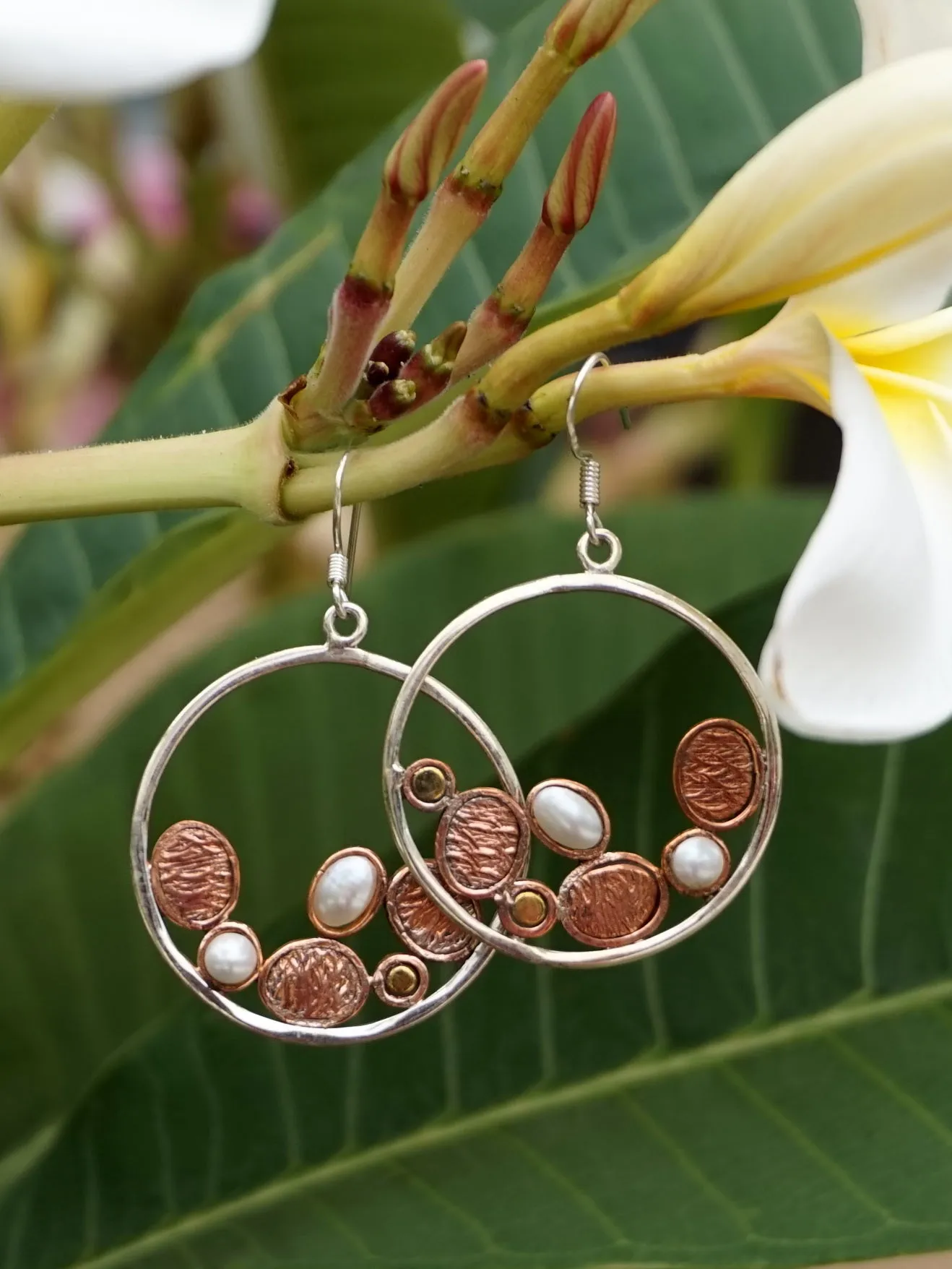 Copper and Pearl Hoop Earring Set 1