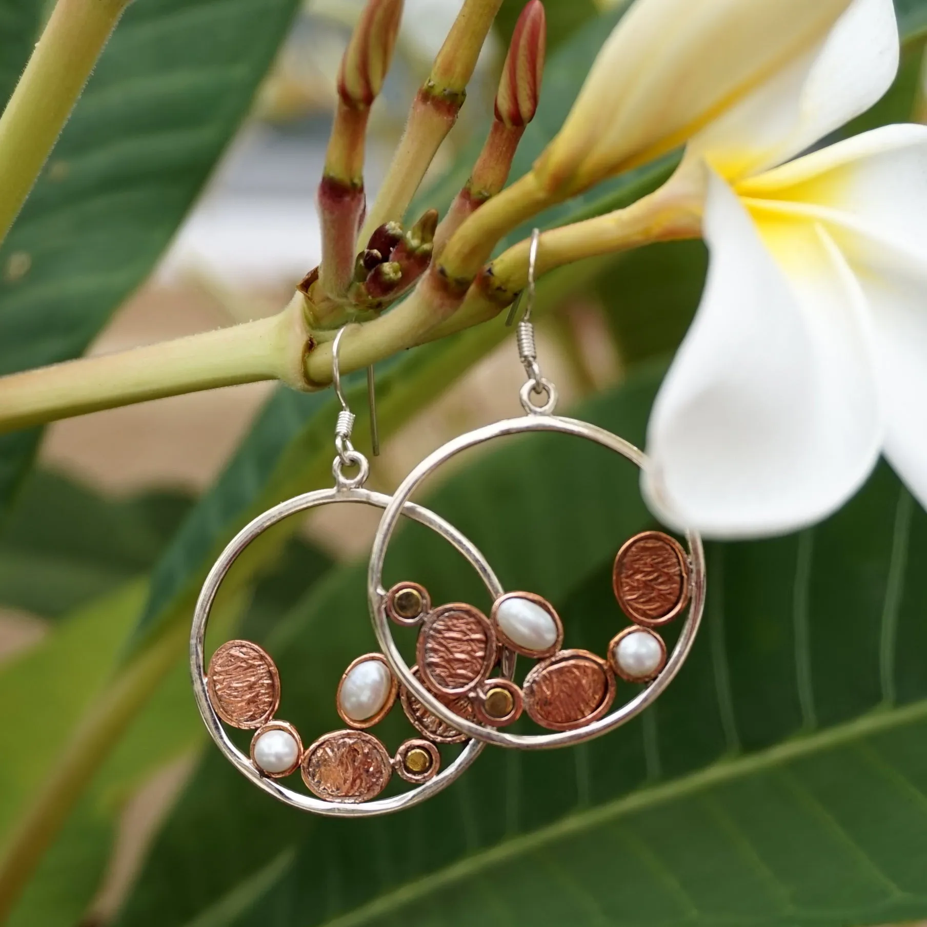 Copper and Pearl Hoop Earring Set 1