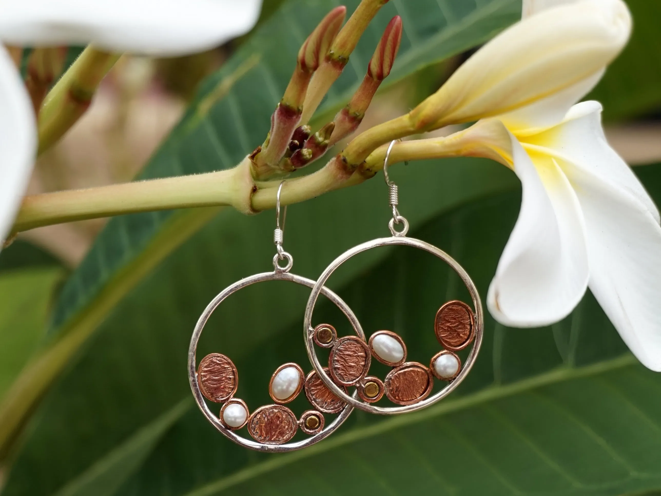 Copper and Pearl Hoop Earring Set 1