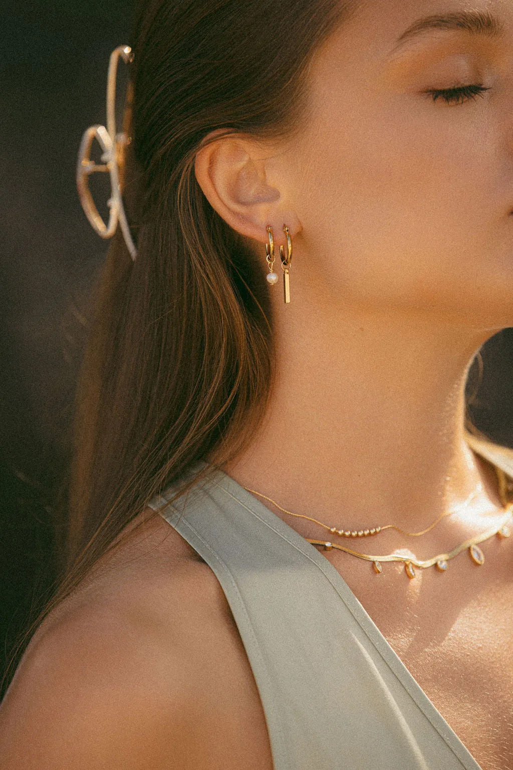 Cosmic Line Short Pendant Hoop Earrings - Stainless Steel