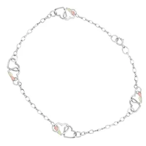 Coupled Hearts Ankle - Sterling Silver Black Hills Gold Bracelet