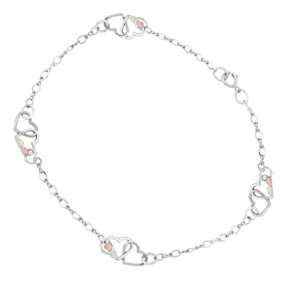 Coupled Hearts Ankle - Sterling Silver Black Hills Gold Bracelet