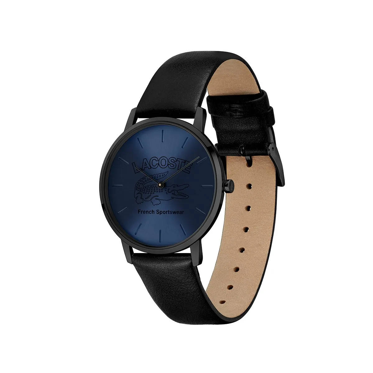 Crocorigin Stainless Steel Case With Blue Dial And Black Leather Strap
