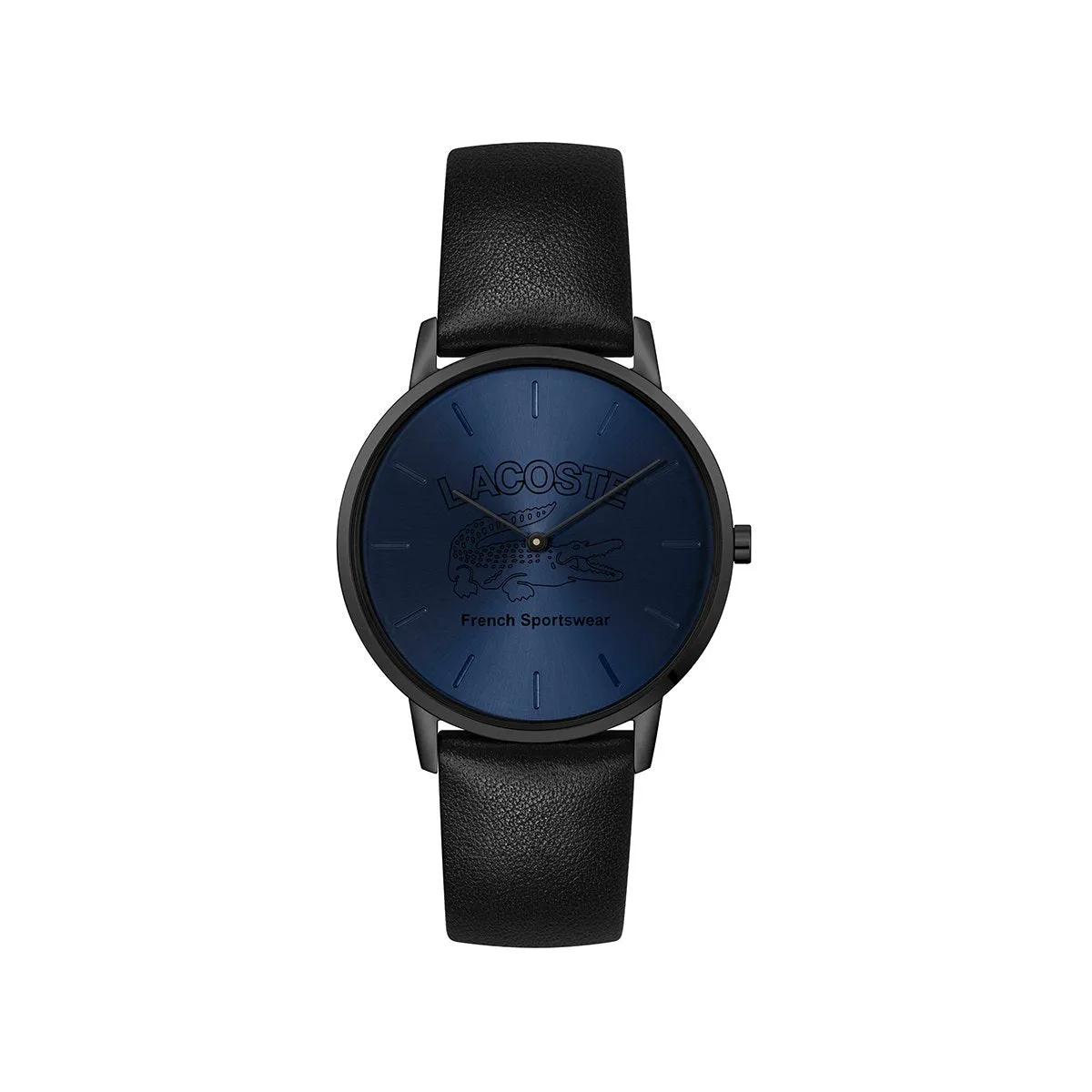 Crocorigin Stainless Steel Case With Blue Dial And Black Leather Strap