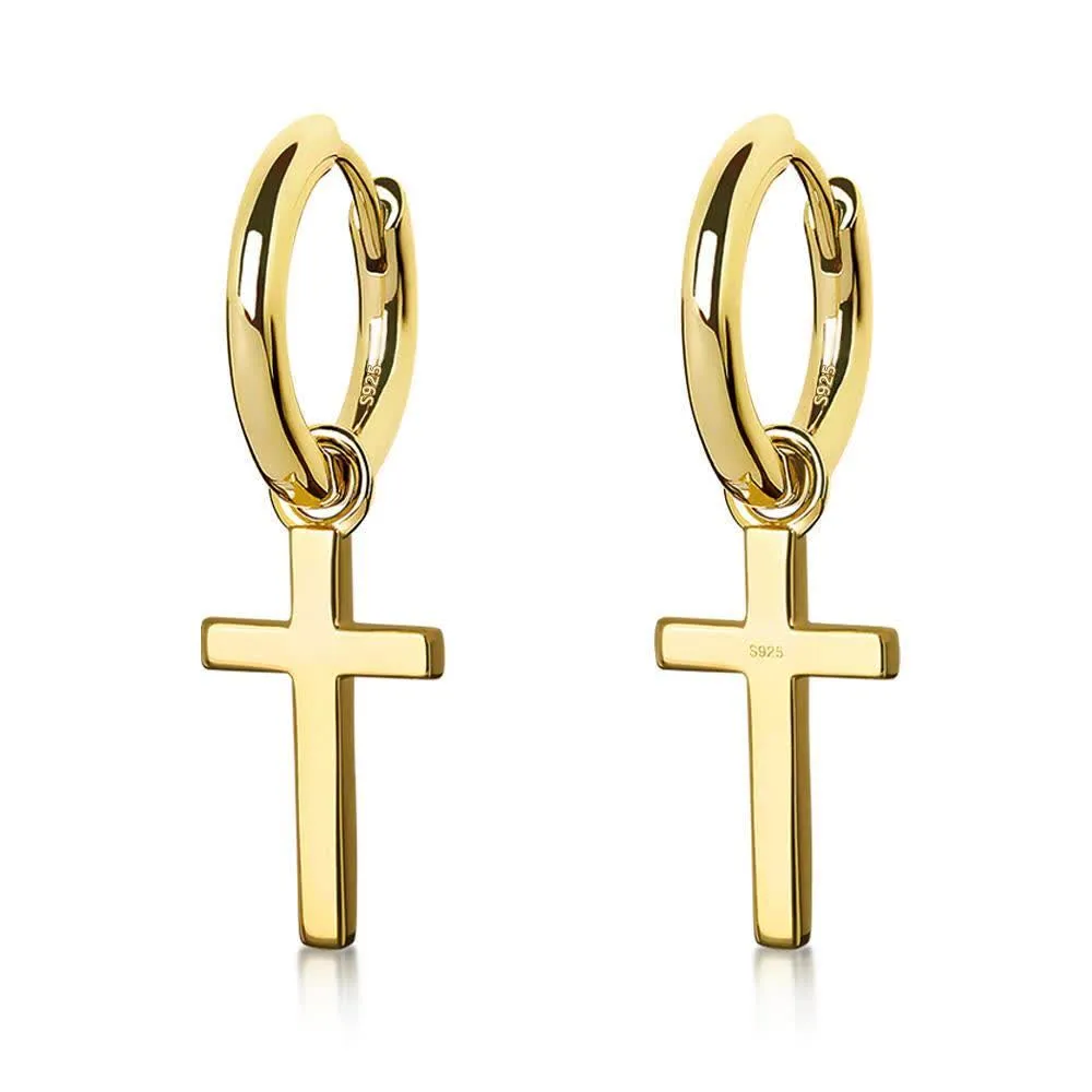 Cross Hoop Earrings for Men in 925 Sterling Silver